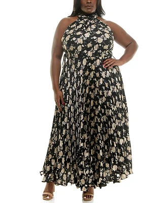 Taylor Plus Pleated Chiffon Fit & Flare Dress
