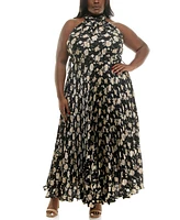 Taylor Plus Pleated Chiffon Fit & Flare Dress
