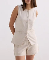 Reistor Women's Cotton Tweed Vest Jacket Set Cream