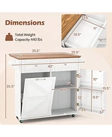 Volenca Rolling Kitchen Island with Trash Can Cabinet and Rubber Universal Wheels