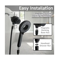 Rainsken High Pressure Shower Heads 6 Spray Mode, Magnetic Shower Head for Bathroom, Matte Black Handheld Shower with 60 inch Stainless Steel Hose