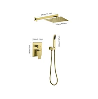 Rainsken Brushed Gold Shower System, Bathroom 10 Inches Rain Shower Head with Handheld Combo Set, Wall Mounted High Pressure Rainfall Dual Shower Head