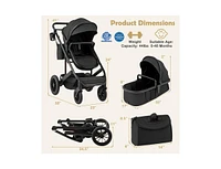 Slickblue Toddler 3-in-1 Folding Convertible Newborn Stroller with Detachable Bassinet