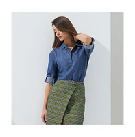 Etcetera Women's Chambray-Look Popover Blouse Strait