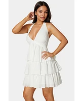 Bebe Women's Tiered Eyelet Halter Dress