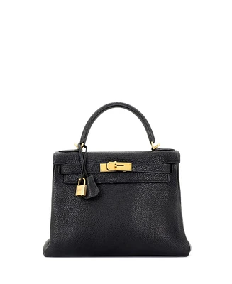 Pre-Owned Hermes Kelly Handbag Clemence with Gold Hardware