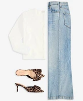On 34th Womens V Neck Button Front Sweater High Rise Wide Leg Jeans Alaynaa Pointed Toe Bow Mule Pumps Silver Tone Curved Metal Sheet C Hoop Earrings Exclusively At Macys