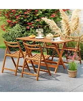Slickblue Patio Dining Table with Teak Painting and Umbrella Hole