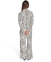 Halston Womens Printed Button Front Shirt Printed High Rise Wide Leg Pants