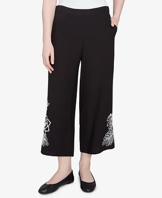 Ruby Rd. Petite Soft Tropical Fern Embroidered Capri Pants