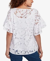 Ruby Rd. Petite Tropical Puff Print Lined Burnout T Shirt
