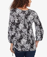 Ruby Rd. Petite Monotone Palms Puff Print Side Tie Top