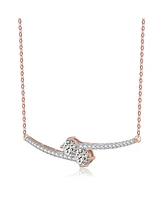 Sterling Silver Two Rods with Clear Cubic Zirconia Necklace