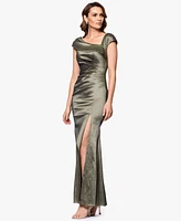 Xscape Petite Asymmetrical-Neckline Long Sheath Dress