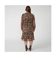 Thalia Blooms Pink Beige Floral Print Knee Length Dress