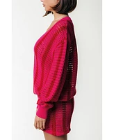 Colourful Rebel Women's Lizza Crochet Stripe V-Neck Sweater