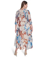 Calvin Klein Plus 3/4-Sleeve Chiffon Midi Dress