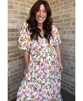 Pinkblush Maternity White Floral Puff Sleeve Maxi Dress