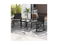 3 Piece Patio Rocking Set with Smooth Motion Outdoor Rocker Chair Bistro