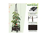 Raised Garden Bed Adjustable with Plant Box and Trellis with Lockable Wheels