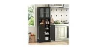 64.5 Inches Tall Bathroom Storage Cabinet with Frost Glass Doors and Shelves