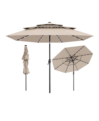 Solar Patio Umbrella with 32 Led Lights and 3-Tier Vented Top for Outdoor Use