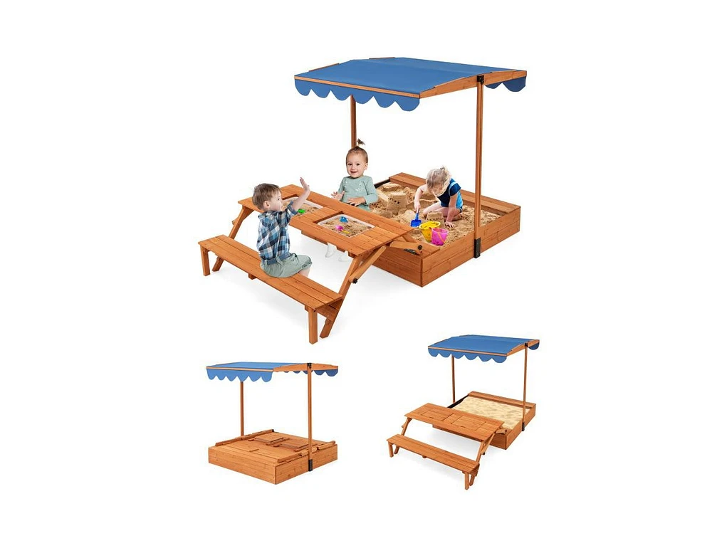 Slickblue Kids Wooden Sand Box with Foldable Picnic Sensory Table and Bench