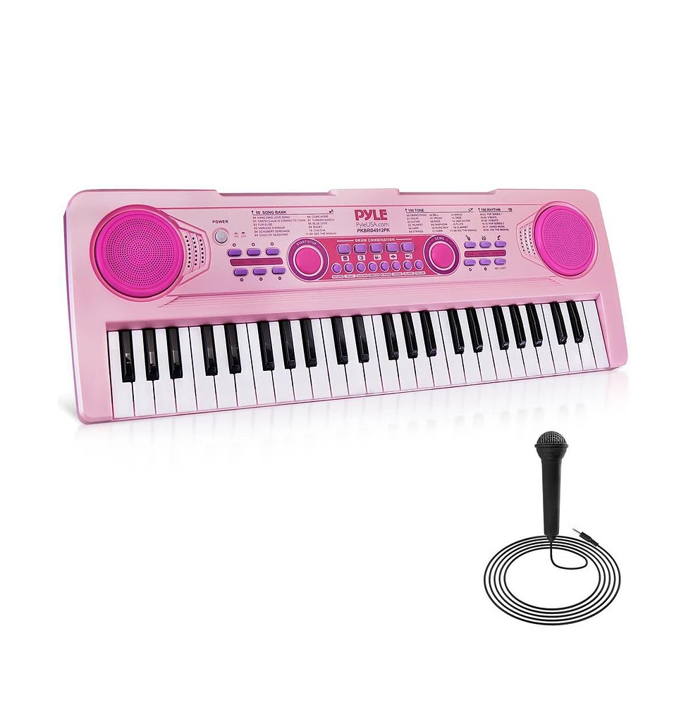 Pyle Kids Pink 49-Key Light-Up Karaoke Piano Keyboard with Mic - PKBRD4912PK