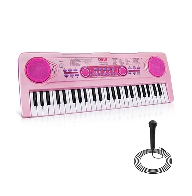 Pyle Kids Pink 49-Key Light-Up Karaoke Piano Keyboard with Mic - PKBRD4912PK