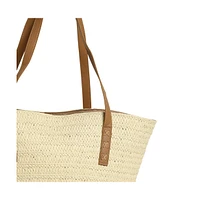 Women's The Straw-Block Tote Bag - Midnight Black:Off-White