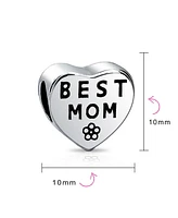 Bling Jewelry Heart Flower 'Best Mom' Charm Bead for Mother Sterling Silver Fits European Bracelet