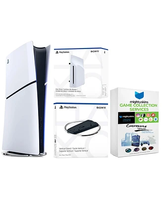 Sony PlayStation 5 Slim Digital Bundle with Disc Drive, Vertical Stand, and MightySkins Game Collection Services