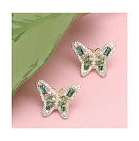 Sohi Women's Silver Crystal Butterfly Stud Earrings