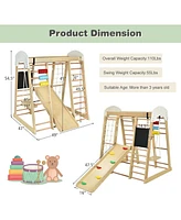 8-in-1 Wooden Climber Play Set with Slide and Swing for Kids
