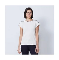 Etcetera Women's Shadow-Striped Pullover Sweater Cresting
