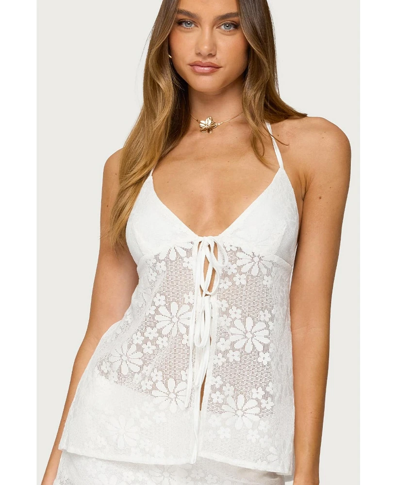 Edikted Women's Arlie Floral Texured Sheer Halter Top