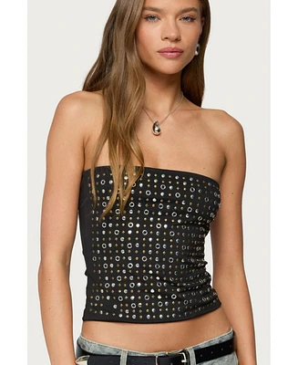 Edikted Women's Blanco Studded Grommet Tube Top