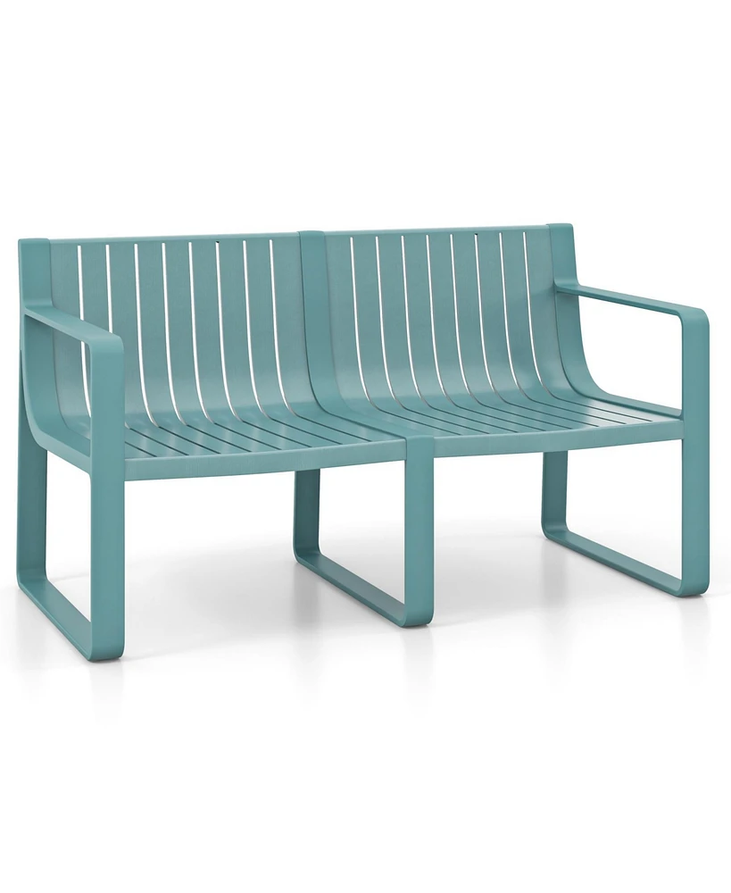 Weather-resistant Plastic 2-Person Bench with Curved Backrest