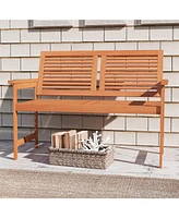 Outdoor Bench 2-Person Patio Bench with Slatted Backrest and Seat