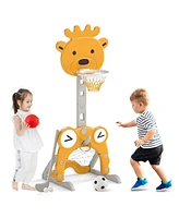 4-in-1 Toddler Height Adjustable Basketball Hoop with Ring Toss for 3+ Kids