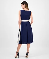 Connected Women's Two-Tone Tie-Waist Dress
