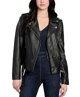 Guess Women's Asymmetric Belted Leather Moto Jacket