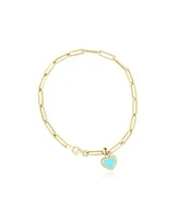 The Lovery Turquoise Heart Paperclip Bracelet 14k Gold