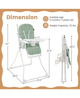 Slickblue Toddler Easy Clean Compact Highchair with Removable Adjustable Tray and Pu Seat Cushion