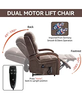 Power Chenille Lift Recliner Chair Dual Motor Infinite Position Up to 350 Lbs with Solid Wood Armrests, Heat Massage and Heavy Duty Motion Mechanism