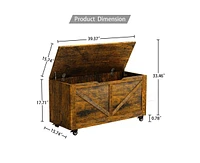 Storage Chest Trunk on Wheels with Brakes Storage Bench Supports 300 lb Wooden Entryway Bench, Shoe Bench, Movable, Safety Hinge, U-Shaped Opening