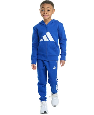 adidas Toddler & Little Boys Long-Sleeve Essential Big Logo Fleece Jacket Jogger Pants, 2 Piece Set
