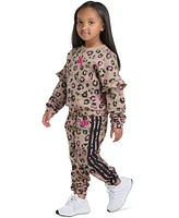 adidas Toddler & Little Girls Printed Flutter-Sleeve Pullover Sweatshirt Elastic-Waistband Jogger Pants, 2 Piece Set