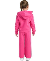 adidas Toddler & Little Girls Full-Zip 3-Stripe Hooded Fleece Jacket Wide-Leg Pants, 2 Piece Set