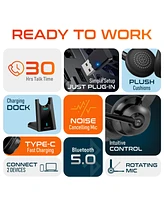 Delton 35X Noise Cancelling 2-Earpiece Computer Headset w/ Auto Pairing Usb Dongle and Charging Dock